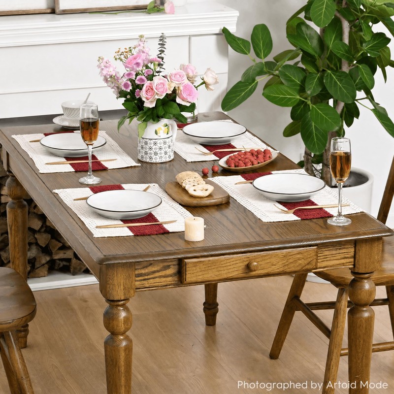 Rose Red Farmhouse Rustic Placemats Set of 4-12x18 Inch