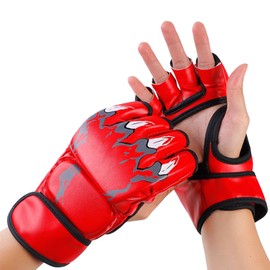 Half Finger Boxing Gloves Punching Bag Open Palms Fighting Kickboxing Sparring Gloves for Men Women Boxing Training Red