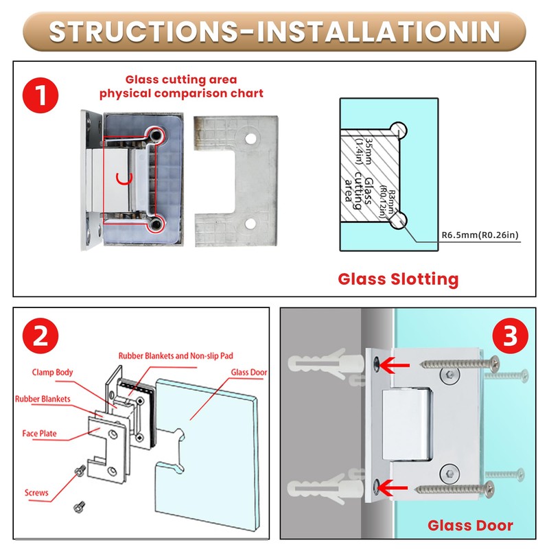 Alise Glass Shower Door Hinges, 90 Degree Hinges for Bathroom