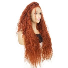 onemily 28 Inch/70cm Orange Ginger Lace Front Wig Long Deep Wavy Ginger Wigs for Women Curly Synthetic Lace Wig For Cosplay Daily Use
