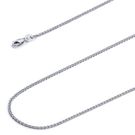 Wellingsale 14K Solid White Gold 1.2mm Open Wheat Chain with Lobster Claw Clasp - 18" Inches