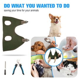 Kkiimatt 10 in 1 Pet Grooming Hammock Harness with Nail Clippers/Trimmer, Nail File, Comb,Dog Nail Hammock, Dog Grooming Sling for Nail Trimming/Clipping (S/Under 30lb, Khaki Green)