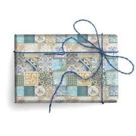 Kartos Blue Tiles Italian Wrapping Paper, Folded