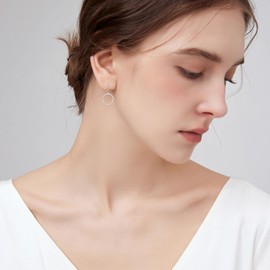 Moonstone Single Circle Drop Earrings for Women Minimalist Sterling Silver Hypoallergenic Irregularly Round Dangle Earrings for Girls Birthday Anniversary Christmas Gifts