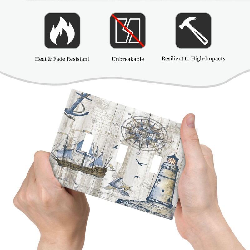 Xuejiaku Light Switch Cover Rustic Nautical Anchor Sailboat Compass Lighthouse