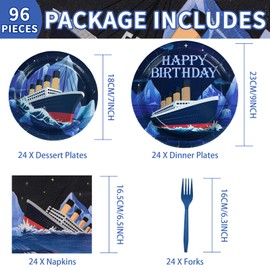 96Pcs Nautical Themed Party Supplies 350GMS Ocean Ferry Navy Paper Plate and Napkins Tableware Cruise Ship Classic Movie Party Decorations for Boys Men Baby Shower Anchor Birthday Party, Serves 24