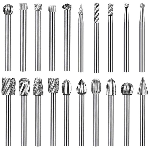 Hakkin Wood Carving Tools 20Pcs Tungsten Carbide Rotary Burr Set