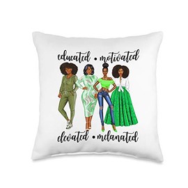 Lush Melanin Educated Motivated Elevated Melanated Proud Black Women Throw Pillow, 16x16, Multicolor