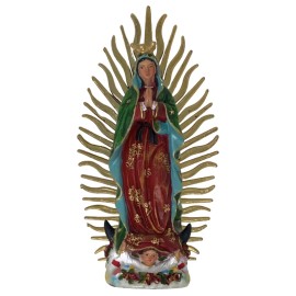 Virgen de Guadalupe Capa Verde Estrellas Estatua Resina Resin 8 Inches Nuevo