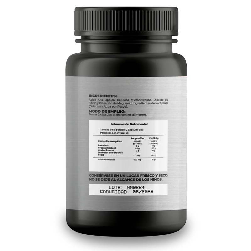 Ácido Alfa Lipoico 500mg - Ingredientes Naturales -100 Cápsulas -
