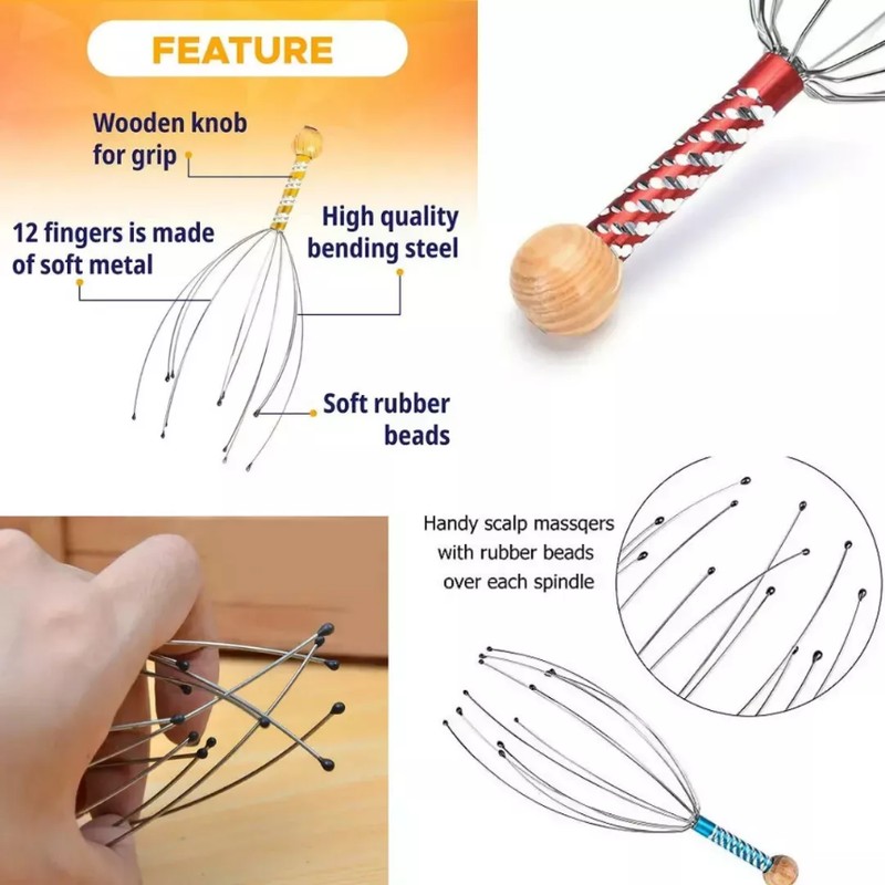 2PCS Head Massager Scratcher Neck Massage Scalp Relax Calm Stress