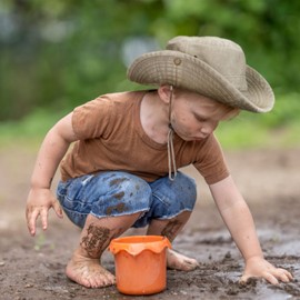 TOSKATOK UPF 50 + Boys Kids Safari Outback Australian Style Cotton Bush Sun Protection Hat with Wide Brim, Detachable Chin Strap, Side Press Studs and Air Vents-DENIM-52