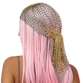 Mesh Rhinestone Beads Headband Hollow Sparkling Headdress Fishnet Elastic Headpiece Nightclub Crystal Headwrap Exotic Head Wrap Net Hair Accessories for Women