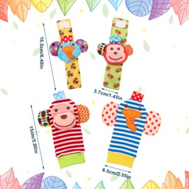 Dacitiery Baby Rattle Socks Wrist Strap Rattles Set, Newborn Foot Finder Socks & Wrist Rattles, Soft Animal Baby Rattle Toy Sensory Development Toys Gift for 0-6 Months Girls Boys Babies