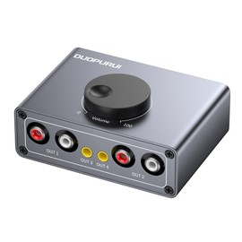 DUOPURUI RCA Stereo Audio Switcher, 2 in 1 Out / 1 in 2 Out Bi-Directional RCA Audio Selector Splitter, Passive No External Power Required for TV Speaker Amplifier