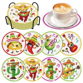 Diamond Painting Coasters Christmas DIY Set of 8 Adult Coasters with Holder, 5D Diamond Painting Children Art, Crafts Adults Creative Set Round Beginners Diamond Painting