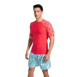 USKOY Men's Rash Guard T-Shirts UPF 50+ Baselayer Short Sleeve Skins Compression Performance Fit Tee 01Red Anchor XXXL