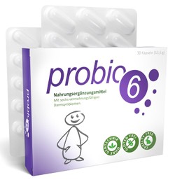 probio6 Capsules | 6 Selected Premium Bacterial Cultures | 30 Capsules Monthly Supply | Intestinal Bacteria | Without Inulin