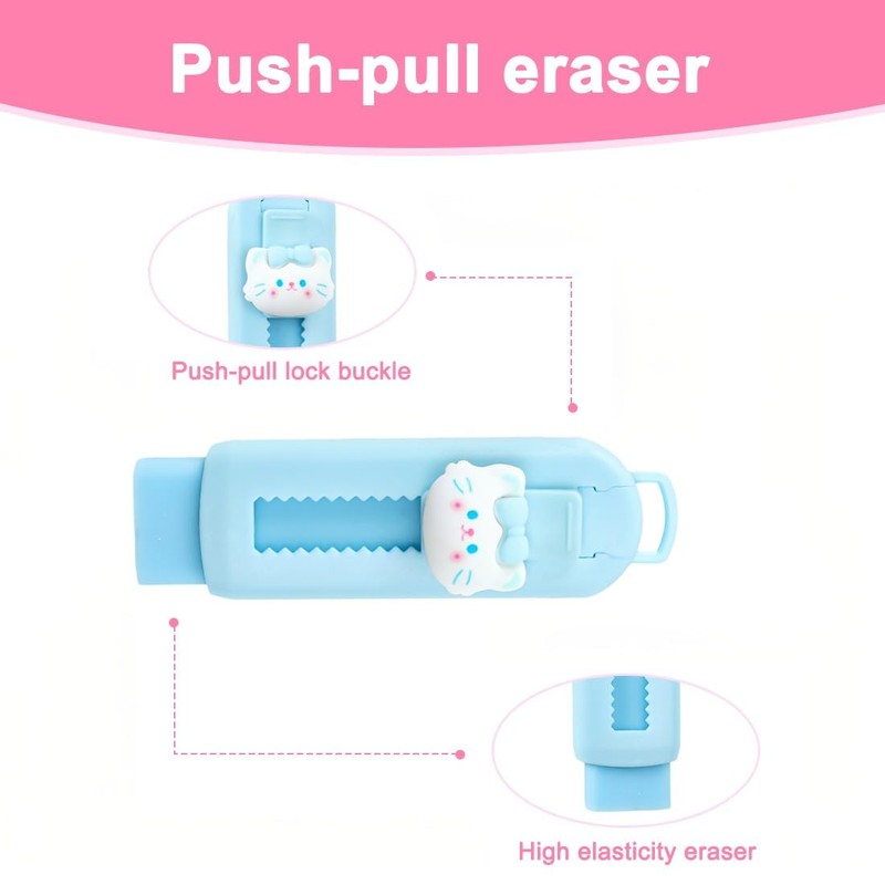 Pack of 2 Retractable Erasers - Meow, Eraser for Pencils