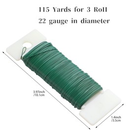 CCINEE 22 Guage Dark Green Floral Wire,3 Rolls 115 Yard Green Florist Paddle Wires for Flower Arrangment, Christmas Wreath Making Garland Decoration Supply