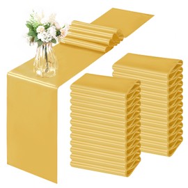 Horbaunal 24 Pack Yellow Gold Satin Table Runner 12 x 108 Inch, Smooth Table Runners for Wedding Banquets Birthday Party