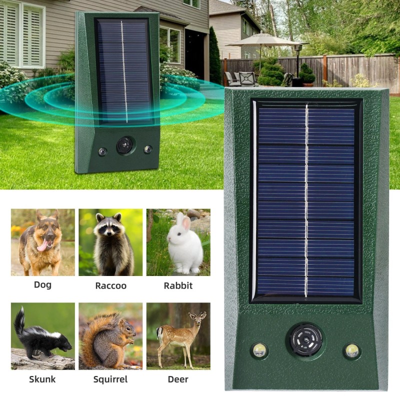 Tsuinz Red LED Lights Ultrasonic Solar Deterrent Wild Animal Repeller