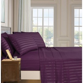 Elegant Comfort Best, Softest, Coziest 6-Piece Sheet Sets! - 1500 Premier Hotel Quality Luxurious Wrinkle Resistant 6-Piece Damask Stripe Bed Sheet Set, Full Eggplant/Purple