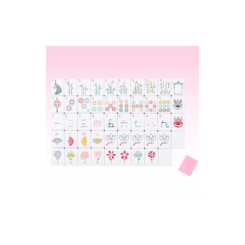 160 Pink Engraved American Mahjong Tiles Set with Carrying Bag