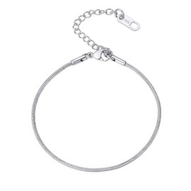PROSTEEL Stainless Steel Snake Chain Bracelet 21 cm Adjustable Women's Bracelet 1.5 mm Wide Slim Chain Fashion Jewellery for Girls Valentine's Day, Metal
