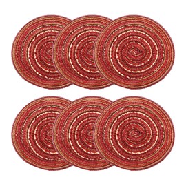 sourcing map 6pcs Round Braided Placemats 4" Non-Slip Round Table Mats for Dining Tables Washable Heat Insulation Woven Placemats Indoor Outdoor for Family Holiday Dinner, Red