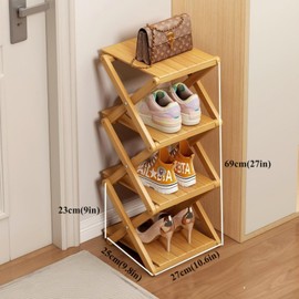 Shoe Rack, Bamboo Foldable Shoes Organizer Free Standing Shelf for Entryway, Closet, Bedroom, Hallway, | Natural | Functional | Multifunctional Shoe Rack 4 Layers（Reinforced and Thickened Version ）