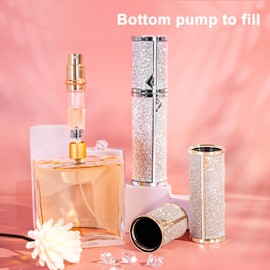 Travel Atomizer Refillable Portable Perfume Bottles Refillable Sprayer Travel Perfume bottle Refillable,Scent Sprayer Pump Fill Bottom Bottle travel mini perfume refillable bottle 5ml (Shining Silver)