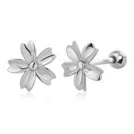 Meissa Gold Earrings for Women Small Floral Charm Screw Back Earrings Sterling Silver Sleep-on Flat Back Stud Hypoallergenic Non Tarnish Jewellery, Silver