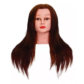 BS-C01 Maniqui Cabezote De Entrenamiento Cabello Humano Castaño