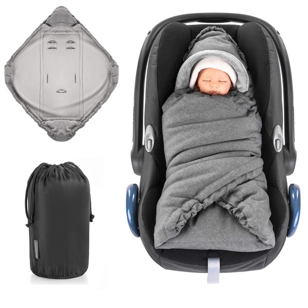 ZAMBOO - Baby Wrap Blanket for Cosy and Basic Carrycot - Suitable for 3-Point Harness - Thermal and Soft Fleece Interior - Grey