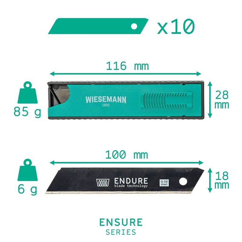10 Cutter Blades 100 x 18 x 0,5mm from WIESEMANN