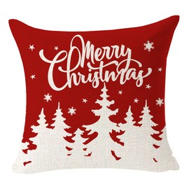 ITFRO Set of 4 Christmas Throw Pillow Covers Snowflake Let It Snow Baby It's Cold Outside Oh Holy Night Jesus Square Cotton Linen Cushion Case Farmhouse Sofa Home Decor 18 Inches (1-Red)
