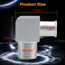 FUSCH 90°Short Bend Heater Hose Connector, 6061 Aluminium Alloy Heater Hose Fitting, 90 Degree Car Heater Hose Adapeter, 1/2in NPT to 5/8in Hose Barb for 1/2in NPT Pumps or Intake Manifolds