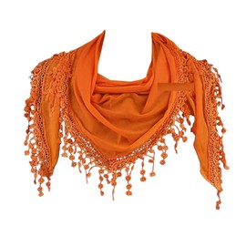 GFM® Triangle Scarf with Lace & Tassels - Orange - (AG)(TRI-PLN-CRTNRG)