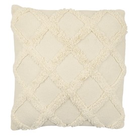 EGLO LIVING Chevery Couch Decorative Cushion in Boho Design, Decorative Cushion Made of Cotton and Polyester in Cream, Cushion Cover with Ticking, Sofa Cushion with Fringes, 45 x 45 cm