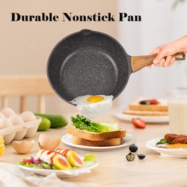 Minluful Deep Frying Pan with Lid - 11 Inch Nonstick Saute Pan Skillet with Classic Ceramic Coated and Wooden Handle, Red