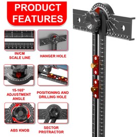 Okcedier 29 Inch Woodworking T Square Ruler, Precision Drilling Positioning Measuring Tools, Adjustable Aluminum Alloy Sliding T-Square Ruler with Angle Adjustment for Carpenter Work and Architect