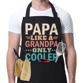 SJEFOJ Fathers Day Papa Gifts Aprons for Men, Funny Papa Aprons for Men, Adjustable Mens Grilling Apron with Pocket, Kitchen Chef Apron for Man, Grill Black Funny Gifts BBQ Waterproof Oil Proof