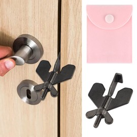 Portable Door Lock for Travelling, Hotel Door Lock Travel Safety 3 in 1 Travel Door Lock from Inside for Hotel Rooms Home Dorm Airbnb, Heavy Duty Home Security Door Locker Prevent Entry (Black)