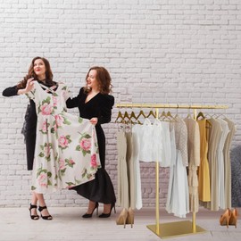 QJSZMEI Retail Clothing Rack, Freestanding Metal Garment Rack with Bar and Base, for Clothes Storage Industrial Gold Clothes Rack in Boutiques Bedroom Laundry Room