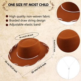 SGBETTER - Paquete de 20 sombreros de vaquero de fieltro occidental con cordón para el cuello para niños, suministros de fiesta temática de vaquero, accesorio de disfraz café y rojo