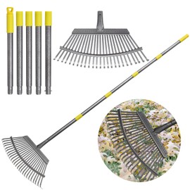 MASYHLEST Rake for Leaves, Heavy Duty Metal Leaf Rake with 25 Tines 18" Wide Head, Adjustable 36-73" Long Handle Garden Rakes, Gardening Tools for Lawn, Yard, Shrub, Garden Beds Leaf Cleanup