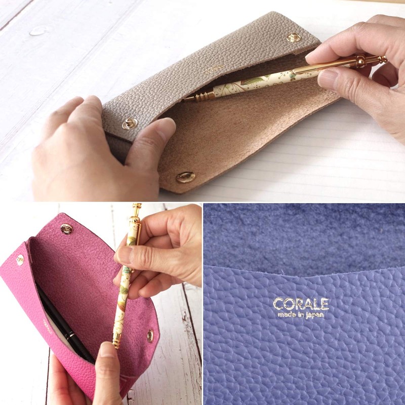 Corale Pen Case, Genuine Leather, Snap Button, Made in Japan,