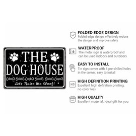 The Dog House Vintage Metal Tin Sign Let's Raise the Woof Sign Farmhouse Home Decorations Wall Art for Dog Gifts for Dog Lovers 8x12 Inch
