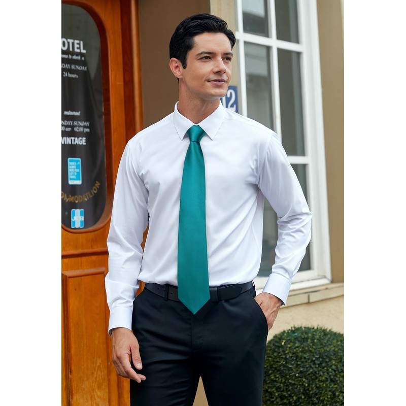 HISDERN Mens Ties Teal Silk Tie and Pocket Square Set